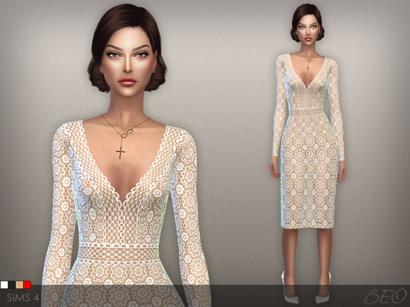 Lace midi dress 02 for The Sims 4